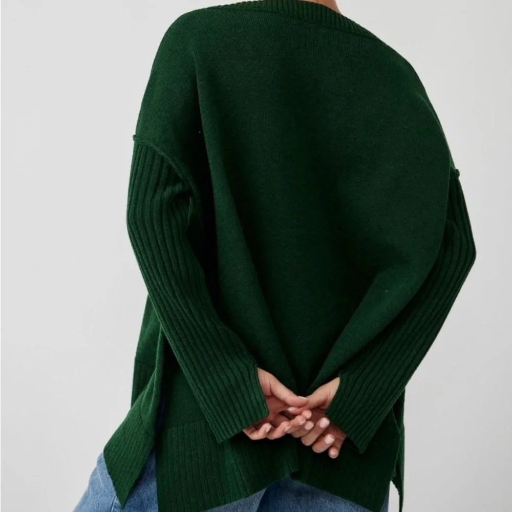 NWT Free People‎ Orion A-Line Long Sleeve Tunic Sweater, $148, Green Forest